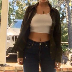 Green button up collared long sleeve